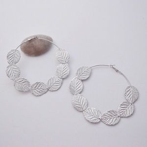 Oversized Silver Leaf Hoop Earrings